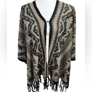 Kiara Lightweight Aztec Boho Knit Tassel Fringe Wrap Shawl Poncho Shrug